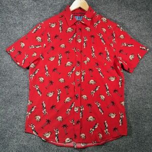 VSTR‎ Hawaiian Shirt Men's Medium Red 4 Way Stretch Performance Hula Girl Skull